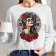 Sugar Skull Day Of The Dead Dia De Los Muertos Flowers Women Long Sleeve Tshirt