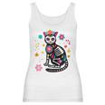 Womens Black Cat Sugar Skull Day Of Dead Mexican Dia De Los Muertos Women Tank Top