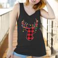 Funny Classic Red & Black Christmas Buffalo Plaid Deer Women Tank Top