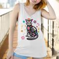 Womens Black Cat Sugar Skull Day Of Dead Mexican Dia De Los Muertos Women Tank Top