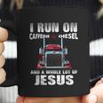 Mens Caffeine Diesel Jesus Christian Trucker Distressed Coffee Mug