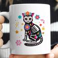 Womens Black Cat Sugar Skull Day Of Dead Mexican Dia De Los Muertos Coffee Mug