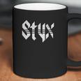 Styx 1972 American Rock Band White Distressed Logo On Black Coffee Mug