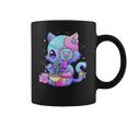 Kawaii Creepy Cat Eating Ramen Noodles Pastel Goth Aesthetic Men Women T-Shirt Graphic Print Casual Unisex Tee Coffee Mug