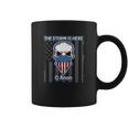 Q Anon Usa Flag Skull The Storm Is Here Coffee Mug