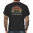 31 Years Old August 1991 Limited Edition 31St Birthday Mens Back Print T-shirt