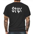 Styx 1972 American Rock Band White Distressed Logo On Black Mens Back Print T-shirt