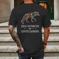 Easily Distracted By Coyotes Books Lover Gift Wolf Pup Mens Back Print T-shirt Gifts for Men