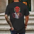 Japanese Red Samurai Oni Ogre Kanagawa Wave Demon Mens Back Print T-shirt Gifts for Men