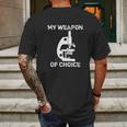 Lab Tech Biologist Gifts Microscope Weapon Of Choice Mens Back Print T-shirt Gifts for Men