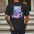 Pastel Goth Aestic Kawaii Creepy Cat Eating Ramen Noodles Mens Back Print T-shirt Gifts for Men