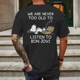 Snoopy We Are Never Too Old To Listen To Bon Jovi Mens Back Print T-shirt Gifts for Men