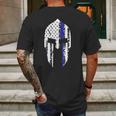 Thin Blue Line Spartan Helmet Mens Back Print T-shirt Gifts for Men