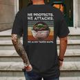 Vintage Baby Yoda He Protects He Attacks He Also Takes Naps Shirt Mens Back Print T-shirt Gifts for Men