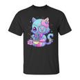 Pastel Goth Aestic Kawaii Creepy Cat Eating Ramen Noodles Unisex T-Shirt