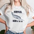 Narwhal Unicorn Of The Sea Humpback Whales Cetaceans Deep Blue Ocean Waves Nautical Marine Mammals Unisex T-Shirt Gifts for Her