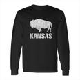 Distressed Kansas State And American Buffalo Bison Long Sleeve T-Shirt