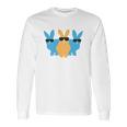 Easter For Men Hip Trio Bunnies Funny Graphic Hipster Easter Bunny Long Sleeve T-Shirt