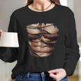 Fake Muscles Ripped Torn Chest Six Pack Abs Fitness Model Long Sleeve T-Shirt Gifts for Her