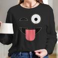 Halloween Costume Emoji Face Wink Eye Tongue Long Sleeve T-Shirt Gifts for Her