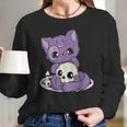 Kawaii Pastel Goth Cute Creepy Black Cat And Skull Anime Nu Long Sleeve T-Shirt Gifts for Her