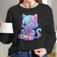 Pastel Goth Aestic Kawaii Creepy Cat Eating Ramen Noodles Long Sleeve T-Shirt Gifts for Her