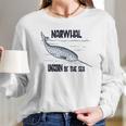 Narwhal Unicorn Of The Sea Humpback Whales Cetaceans Deep Blue Ocean Waves Nautical Marine Mammals Long Sleeve T-Shirt Gifts for Her