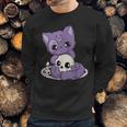 Kawaii Pastel Goth Cute Creepy Black Cat And Skull Anime Nu Sweatshirt Gifts for Him