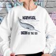 Narwhal Unicorn Of The Sea Humpback Whales Cetaceans Deep Blue Ocean Waves Nautical Marine Mammals Sweatshirt Gifts for Her